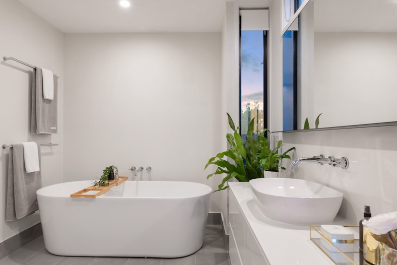 Freestanding tub and vessel sink in a finished bathroom